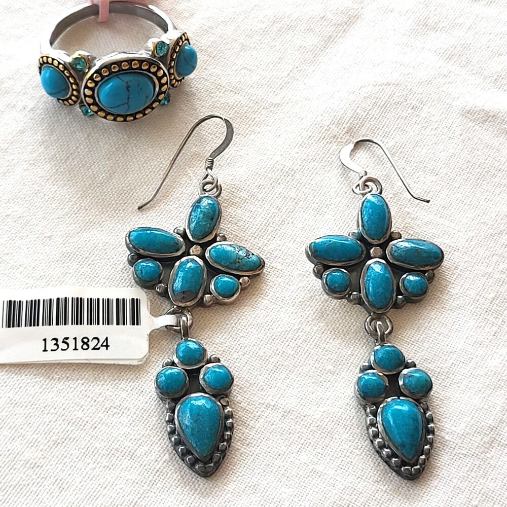 Santa Fe Style Mojave Turquoise Sterling Silver Earrings And Ring Size 8